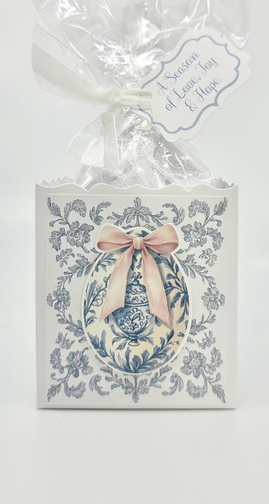 3-D Vase with Pink Bow Easter Egg Gift Basket Box and Bag Party Favor