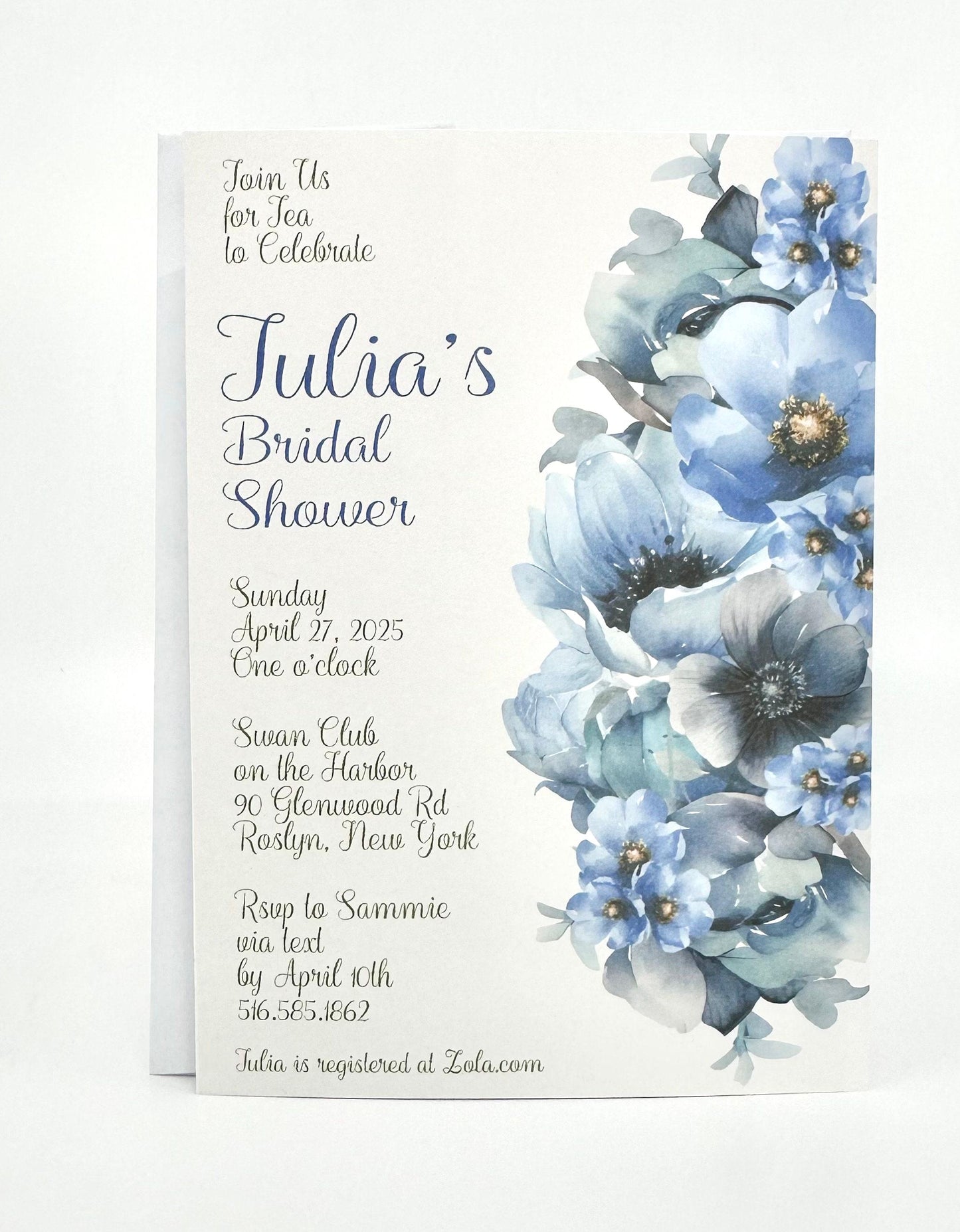 Blue Poppy Anemone Bouquet Tea Party Invitation Bridal Shower