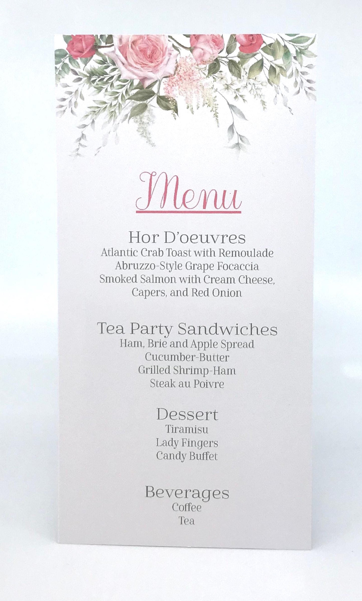 Bridal Shower Tea Party Sprig of Roses Menu