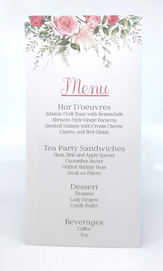 Bridal Shower Tea Party Sprig of Roses Menu
