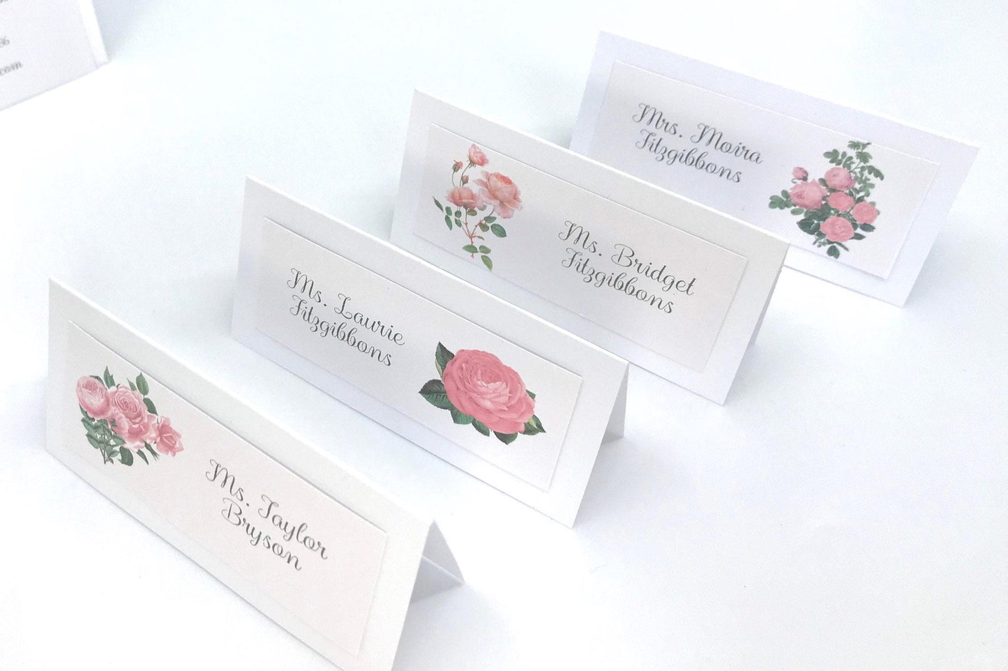 Bridal Shower Tea Party Place Cards Sprig of Roses