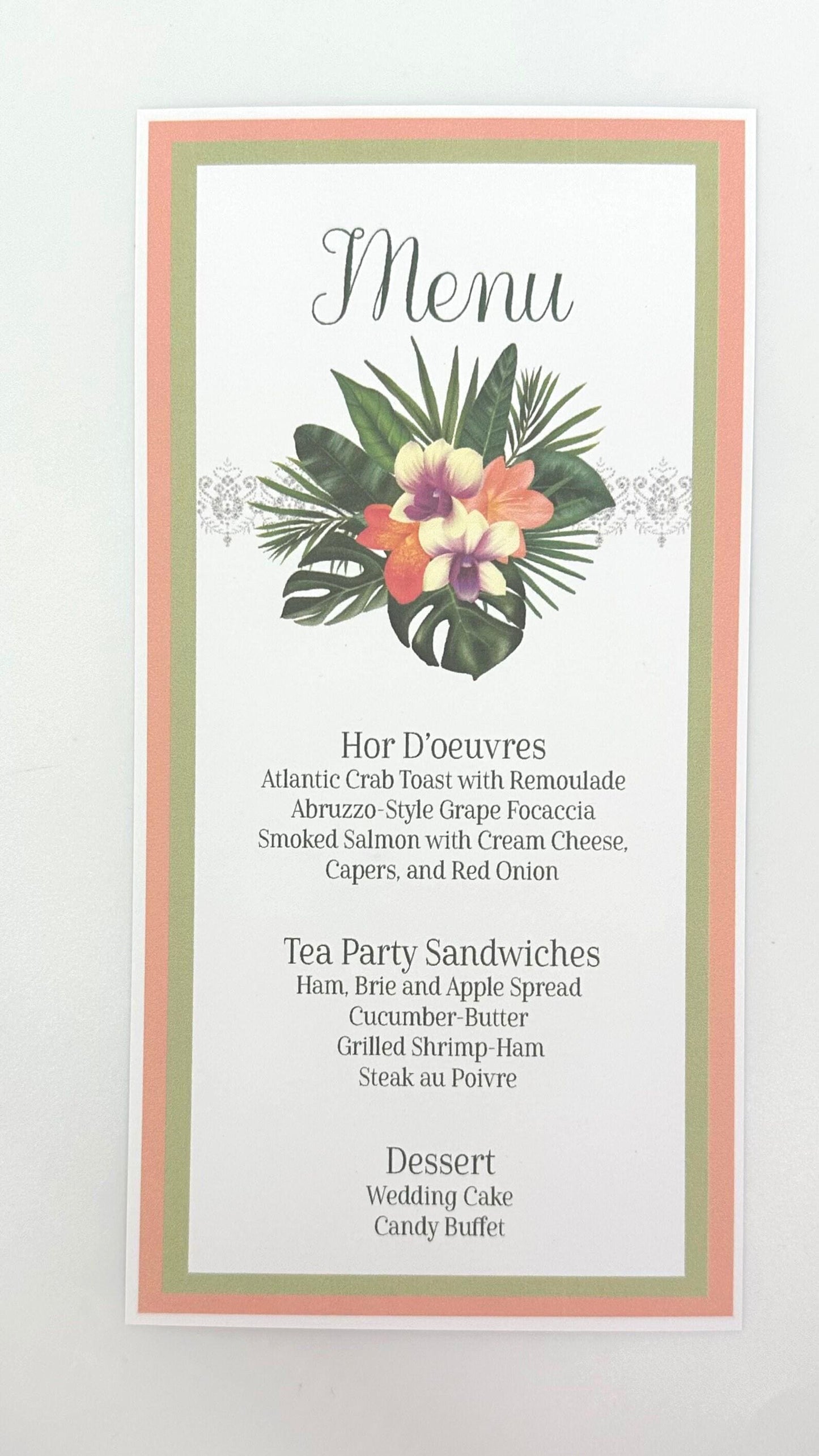 Bridal Shower Tropical Island Destination Tea Party Menu