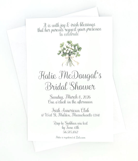 Irish Clover Celtic Gaelic Bridal Shower Tea Party Invitation