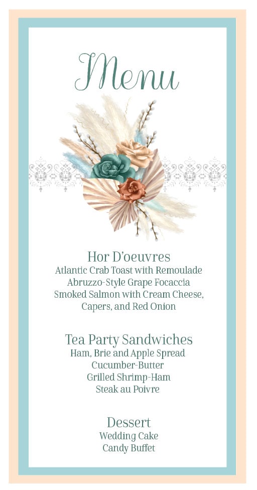 Boho Bouquet Tea Party Menu