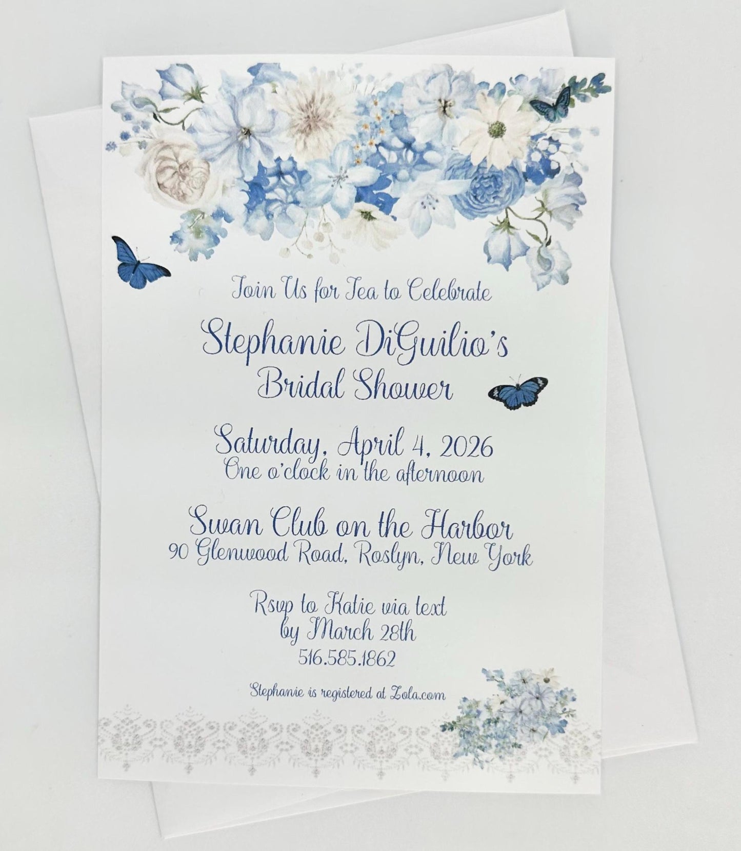 Sky Blue Bouquet Tea Party Invitation