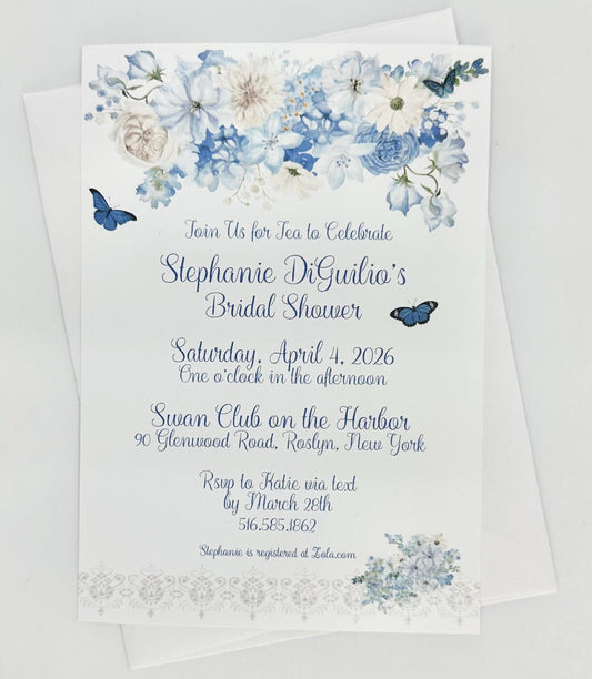 Sky Blue Bouquet Tea Party Invitation