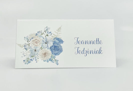 Sky Blue Bouquet Tea Party Place Card Seating Assignment Table Arrangement